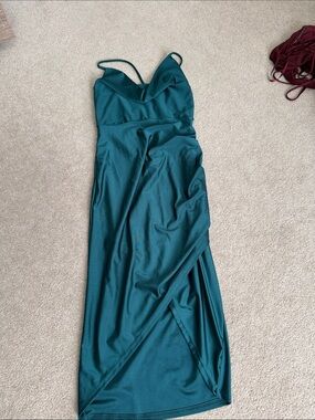 Bluebelle Teal Maxi Slip Dress with Spaghetti Straps
